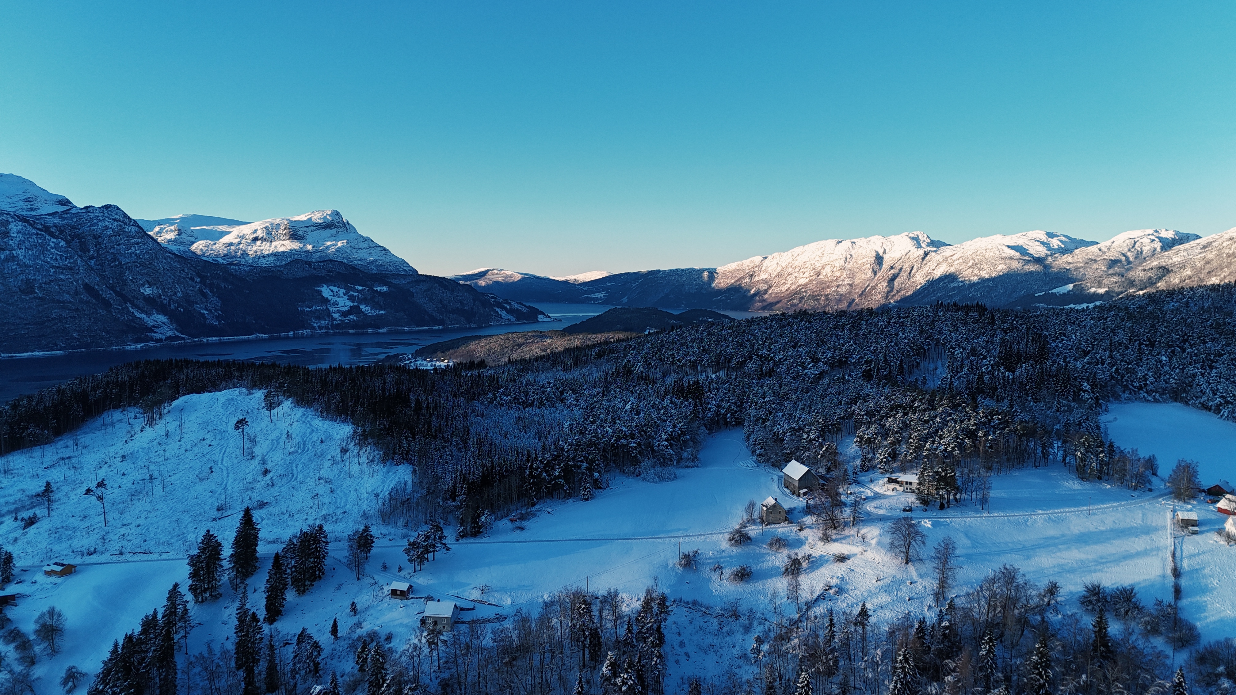 Twilight fjord valley panorama